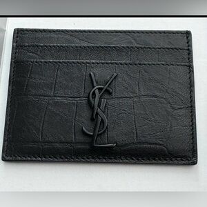 Saint Laurent YSL Monogram Card Case in Grained Leather